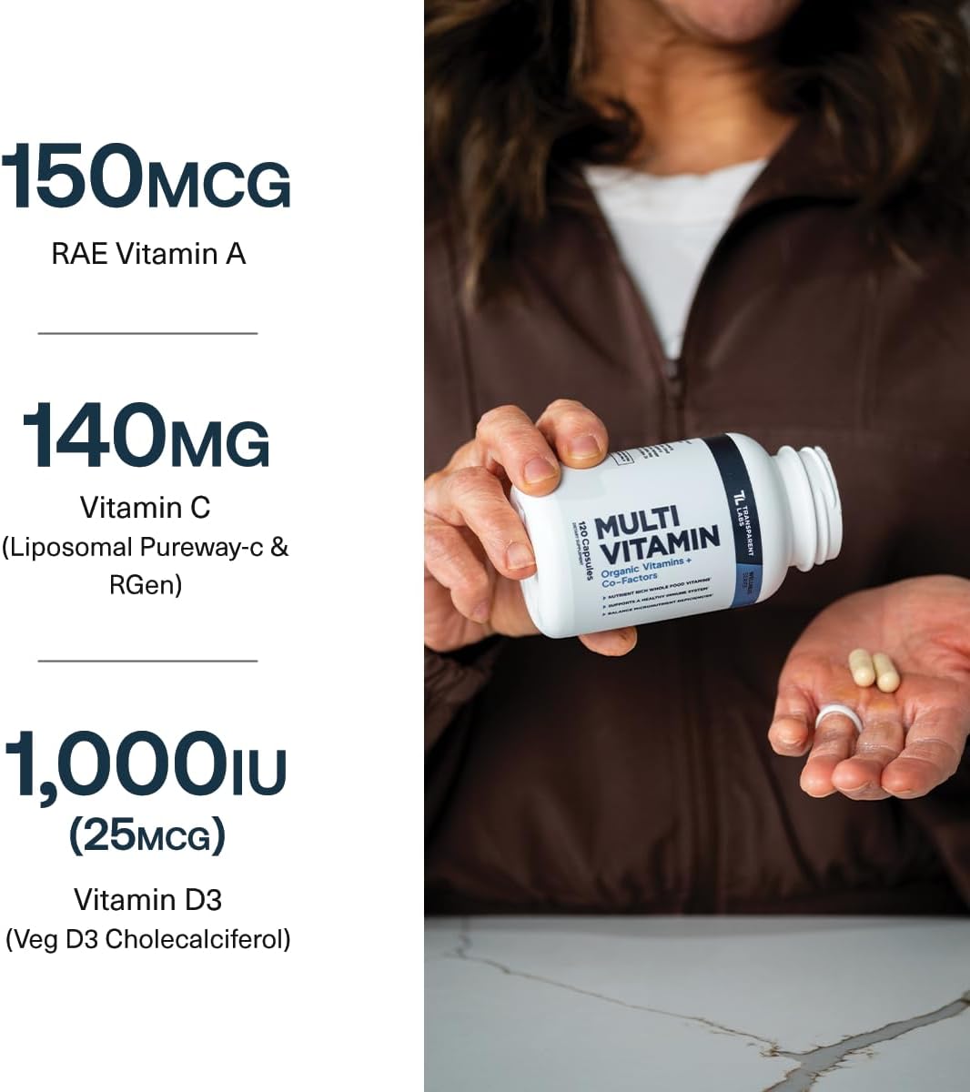 Transparent Labs Daily Multivitamin for Women's – Wholefood-Based, Vegan, Organic – 120 Capsules - görsel 7