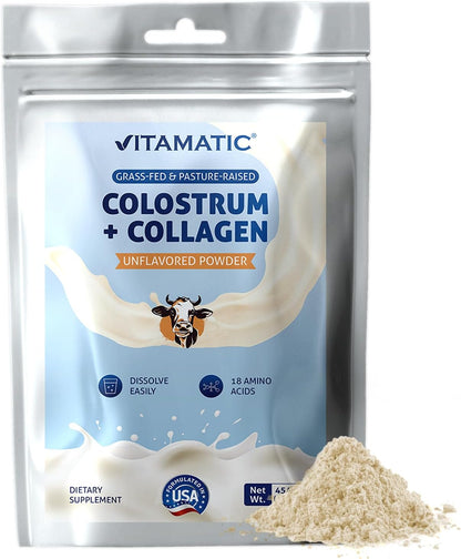 Vitamatic Bovine Colostrum + Collagen Powder - Grass-Fed, Hydrolysed, Unflavoured - 454 g – Image 1