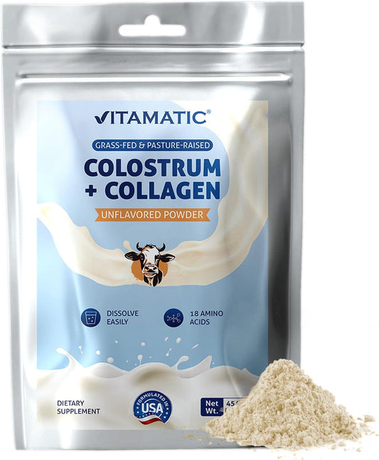 Vitamatic Bovine Colostrum + Collagen Powder - Grass-Fed, Hydrolysed, Unflavoured - 454 g – Image 1