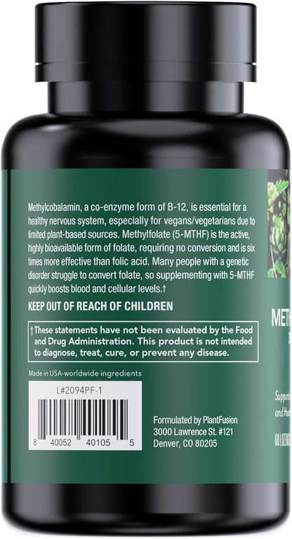 PlantFusion Vegan B12 Methyl 3000 mcg + – Super Methylated B Complex: 3000 mcg B12, 400 mcg methylfolate, 10 mg – Image 6