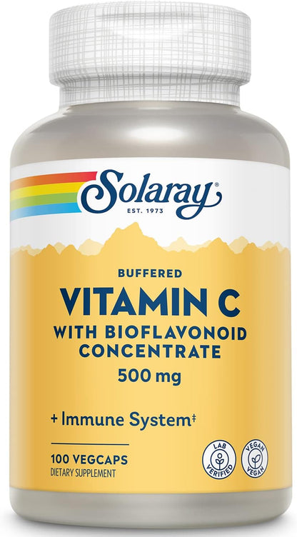 SOLARAY Buffered Vitamin C 500mg - with Bioflavonoids, Rose Hips & Acerola Cherry - Immune Support, Vegan