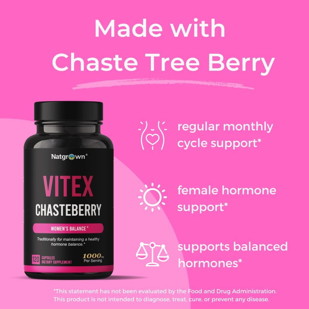Natgrown Vitex Chasteberry Supplement for Women's 1,000 mg – Supports Hormonal Balance & Reproductive Health – Agnus Castus Chaste Tree Berry Fruit Extract Capsules – 120 Capsules - görsel 5