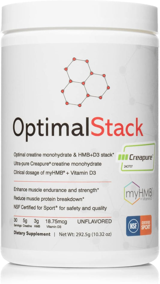 OptimalStack Creatine Monohydrate, HMB & Vitamin D3 Stack | NSF Certified | Unflavoured, 30 Servings – Image 1
