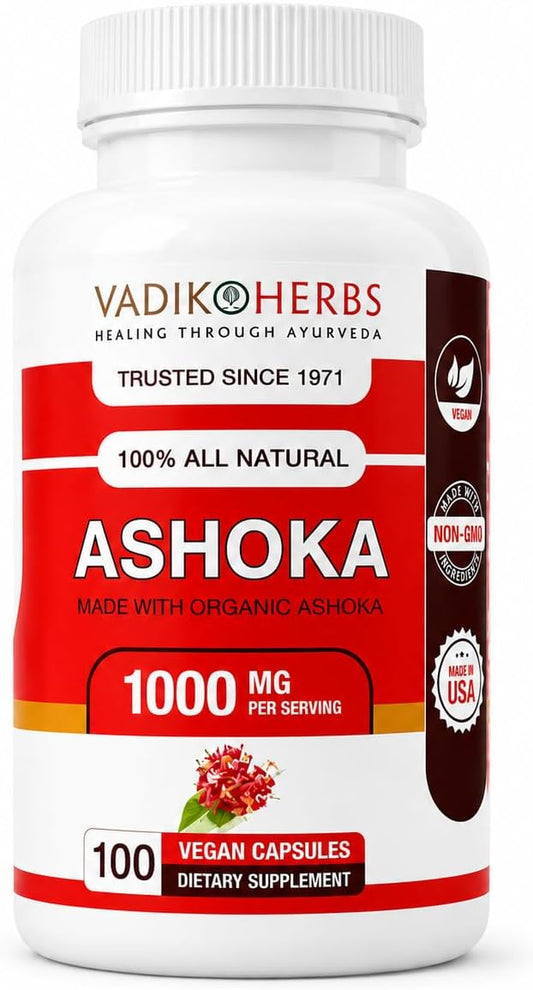 Vadik Herbs Ashoka Bark Capsules – Organic Saraca Indica, 1000mg – Support for Women's Hormonal Health – Image 1