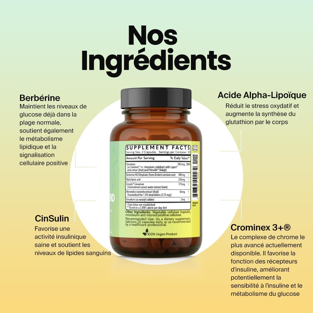 Glucose Defend Featuring Berberine, Alpha-Lipoic Acid, CinSulin® Cinnamon, Crominex 3+®, Momordica Charantia Extract, Vanadium – 60 Vegan Capsules - görsel 3