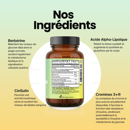 Glucose Defend Featuring Berberine, Alpha-Lipoic Acid, CinSulin® Cinnamon, Crominex 3+®, Momordica Charantia Extract, Vanadium – 60 Vegan Capsules