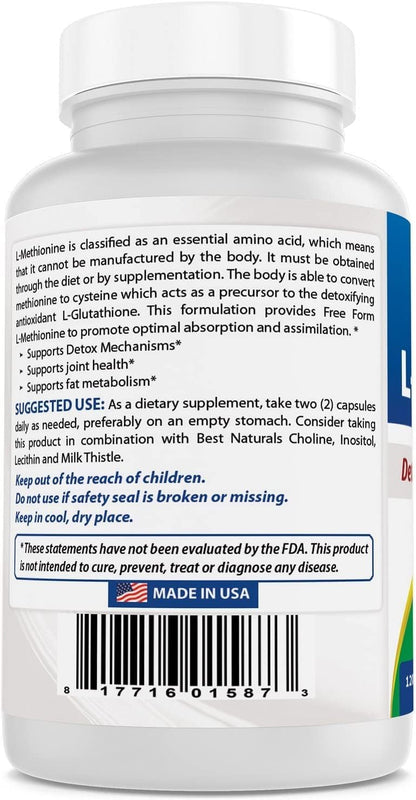 Best Naturals L-Methionine 500 mg 120 Vegetarian Capsules