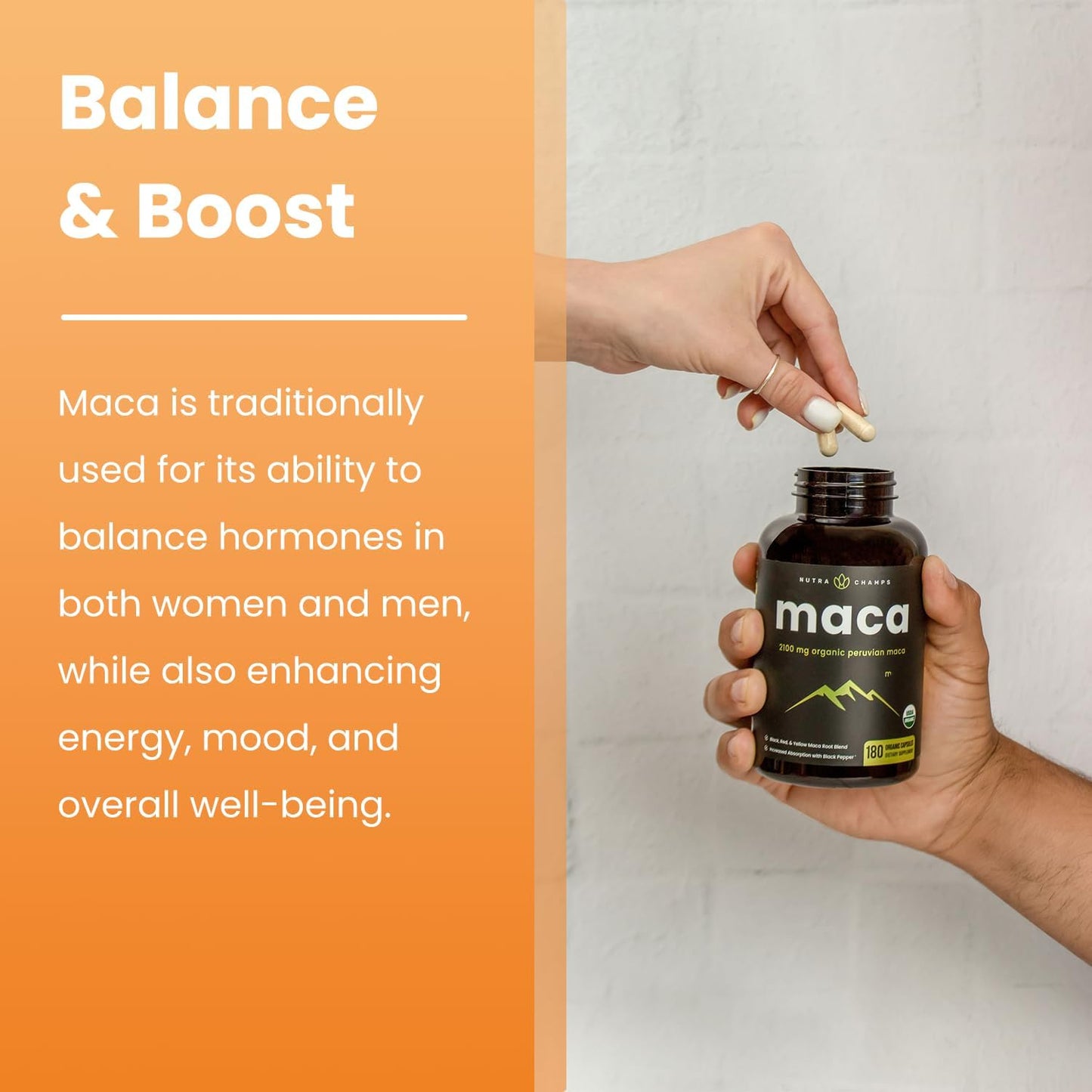 NutraChamps USDA Organic Maca Root Capsules, 2100mg, 180 Capsules - görsel 7