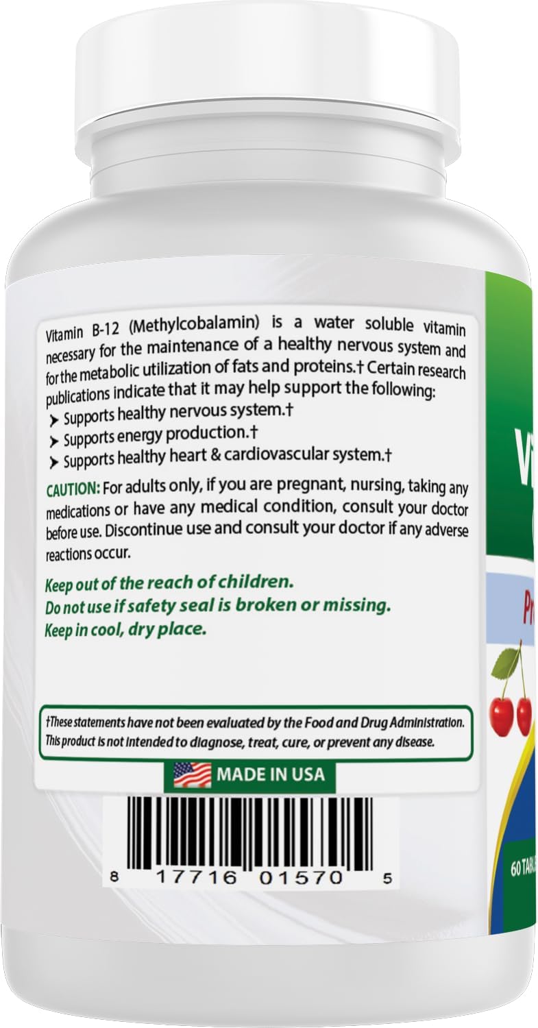 Best Naturals Vitamin B12 Methylcobalamin (Methyl B12), 6000 mcg, 60 Sublingual Tablets (Pack of 2) - görsel 7