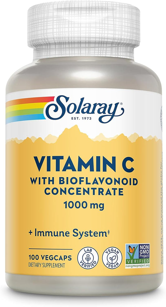 SOLARAY Vitamin C 1000mg with Bioflavonoids, Rose Hips & Acerola Cherry - Immune Support Supplement, Vegan, Non-GMO, 100 – Image 1