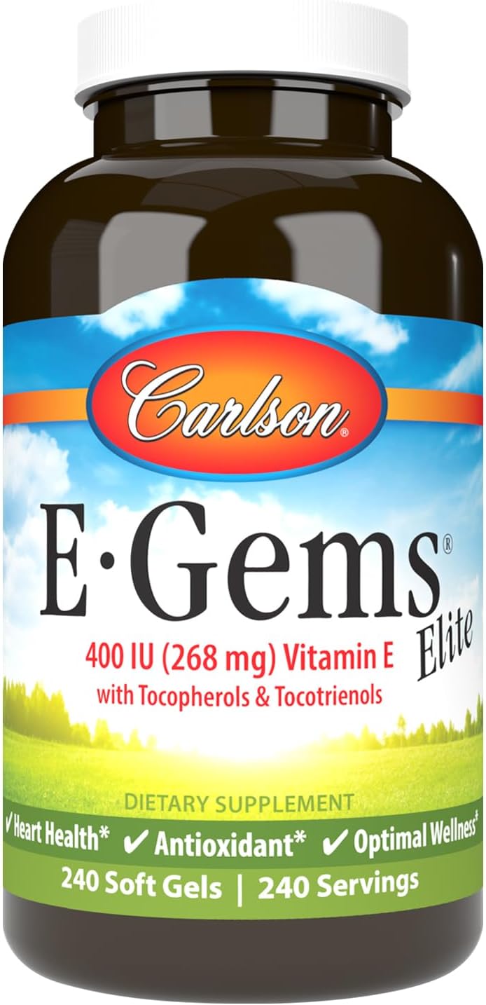Carlson E-Gems Elite 400 IU Vitamin E with Tocopherols & Tocotrienols, 240 Softgels - görsel 1
