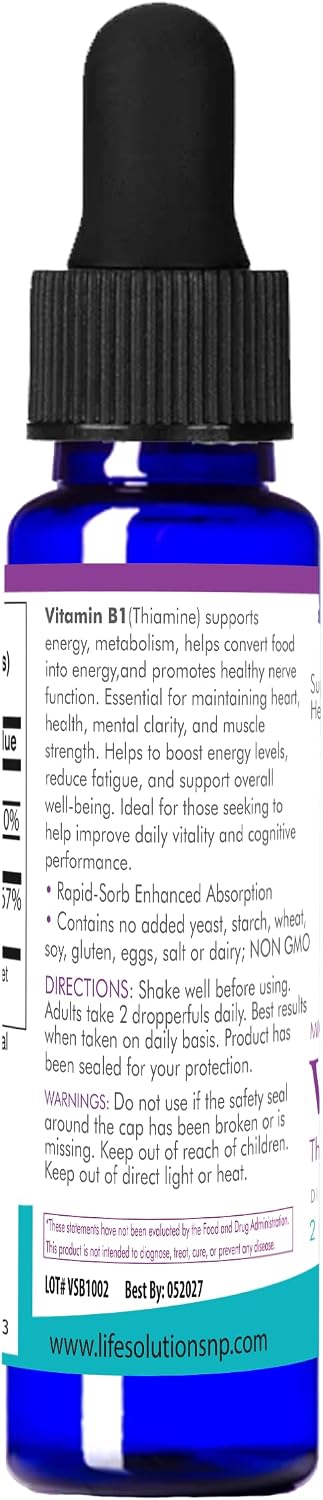 Life Solutions Vitamin B1 (Thiamine) Liquid Supplement – 60 mL Dropper for Energy & Nervous System Support – Image 5