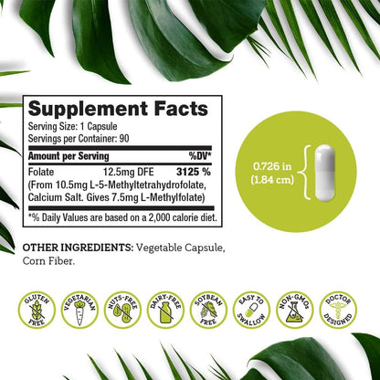 DSO L-Methylfolate 7.5mg - 90 Vegan Capsules | Active 5-MTHF Supplement