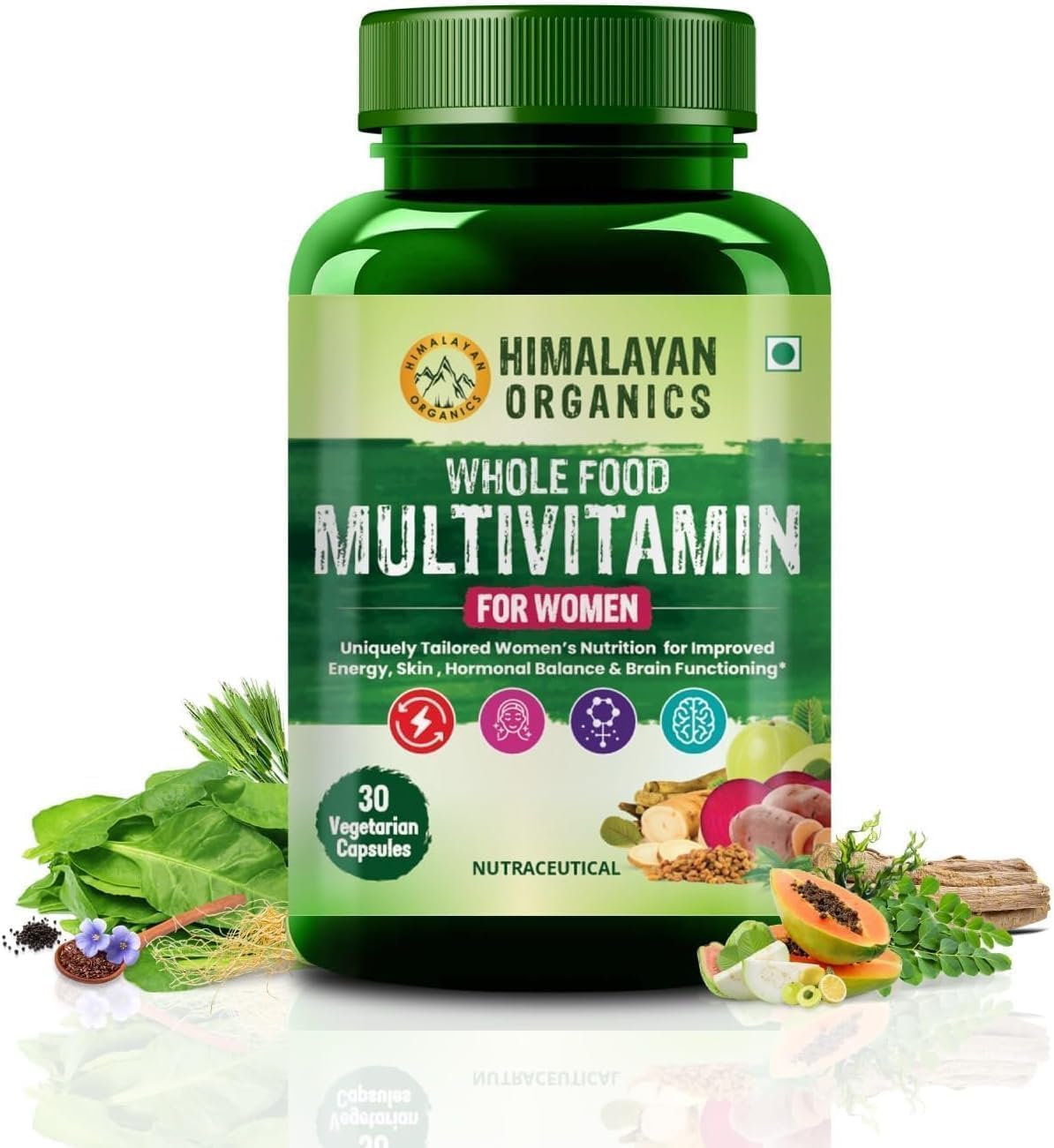 Wholefood Multivitamin for Women's with Vitamin B1, B2, B3, B5, B6, B7, B9, B12, C, D, E, Calcium, Magnesium, Zinc - 30 Veg Capsules (Pack of 1) - görsel 1
