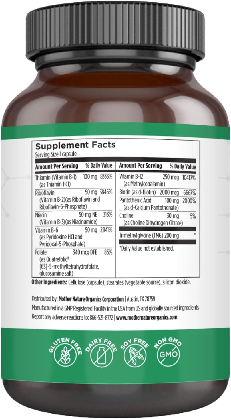 Mother Nature Organics Methylated B Complex – Quatrefolic Folate – A patented, highly bioavailable form of folate – Image 2