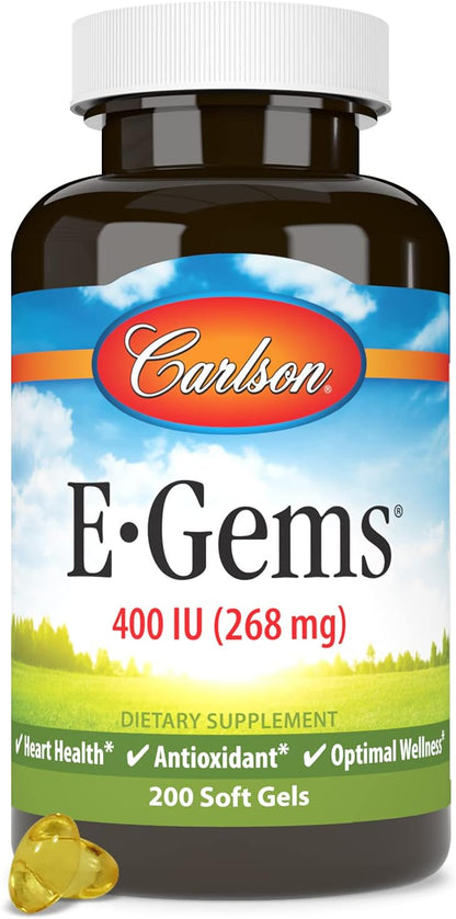 Carlson E-Gems Elite 400 IU Vitamin E with Tocopherols & Tocotrienols, 240 Softgels
