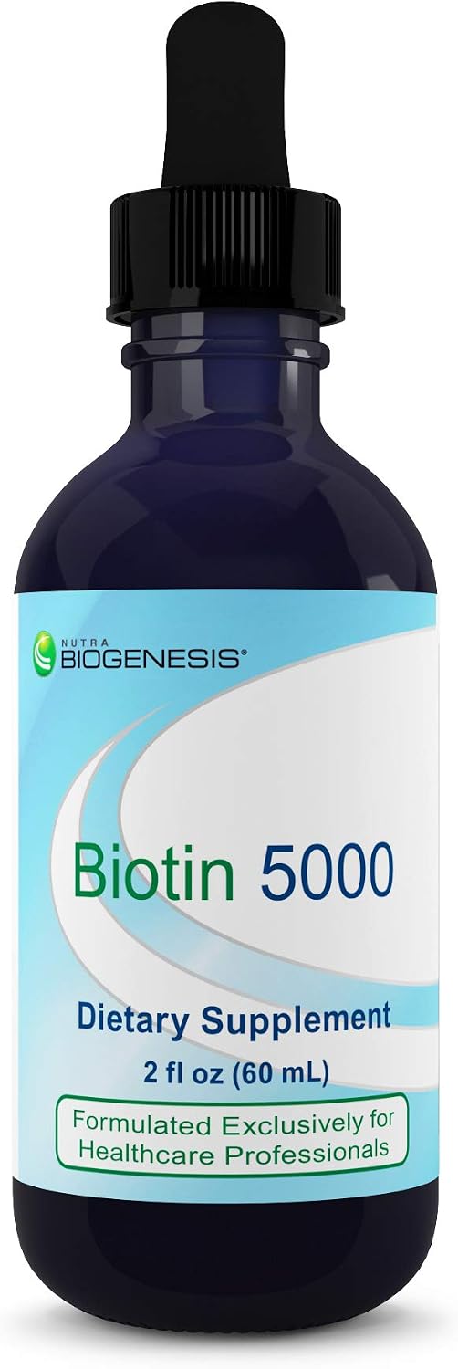 Nutra BioGenesis Biotin 5000 Liquid Drops – 5000 mcg for Hair, Skin & Nails, 2 fl oz (59 mL) - görsel 1