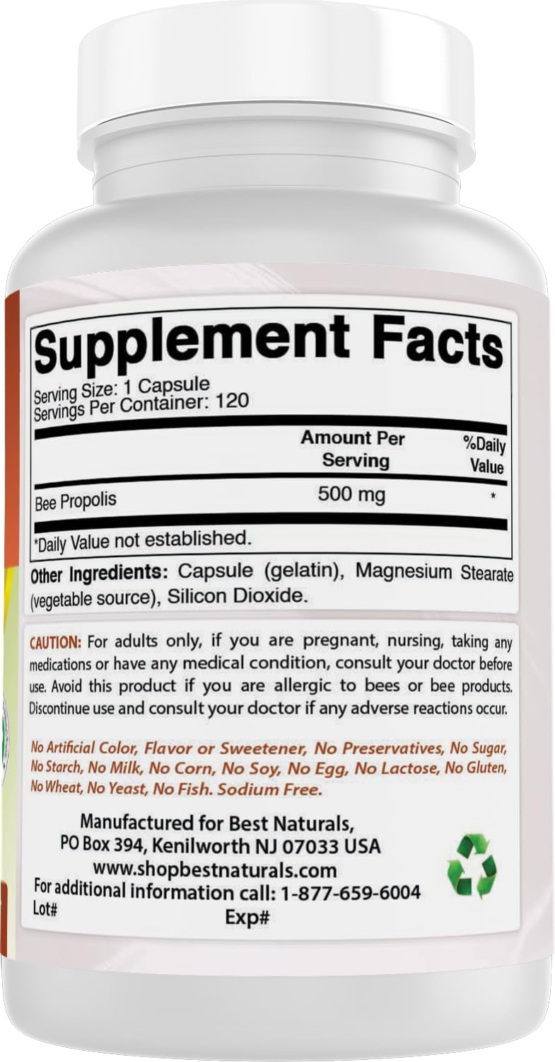 Best Naturals Bee Propolis 500 mg - 360 Capsules (3 Bottles) - görsel 6