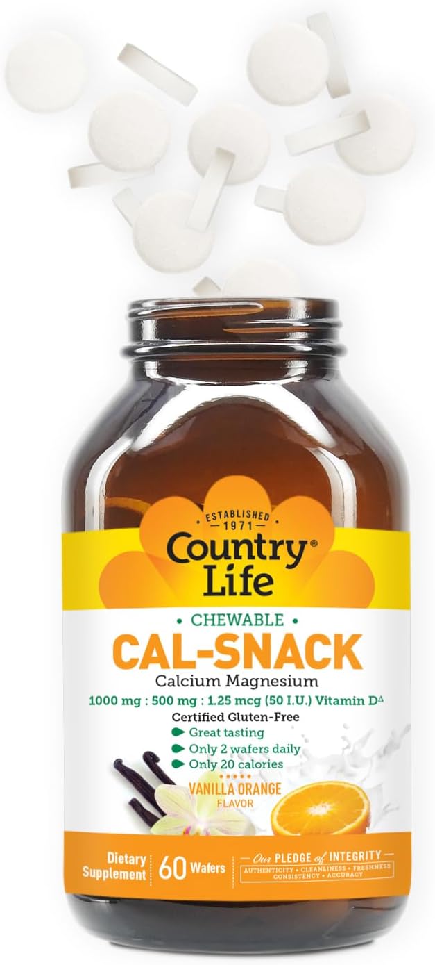 Country Life Cal-Snack Chewable Calcium, Magnesium & Vitamin D – 1000mg/500mg/50 IU – 60 Wafers - görsel 6