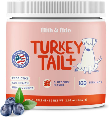 Fifth & Fido Turkey Tail Mushroom for Dogs – Immune Support & Lump Support with Probiotics – Dog Food Topper, 30 Servings
