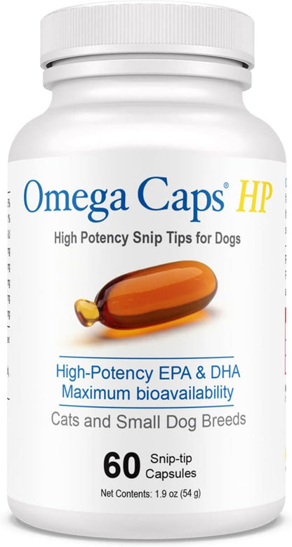 Omega-Caps HP Snip Tips for Cats & Smaller Dogs - Omega-3 Fish Oil Supplement with EPA, DHA, Vitamins, Minerals and Antioxidants - Supports Immune, Joint, Heart and Brain Health - 60 Softgels