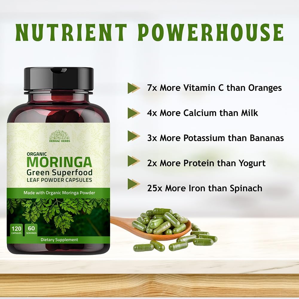 Organic Moringa Capsules 1000mg – 120 Capsules - görsel 4