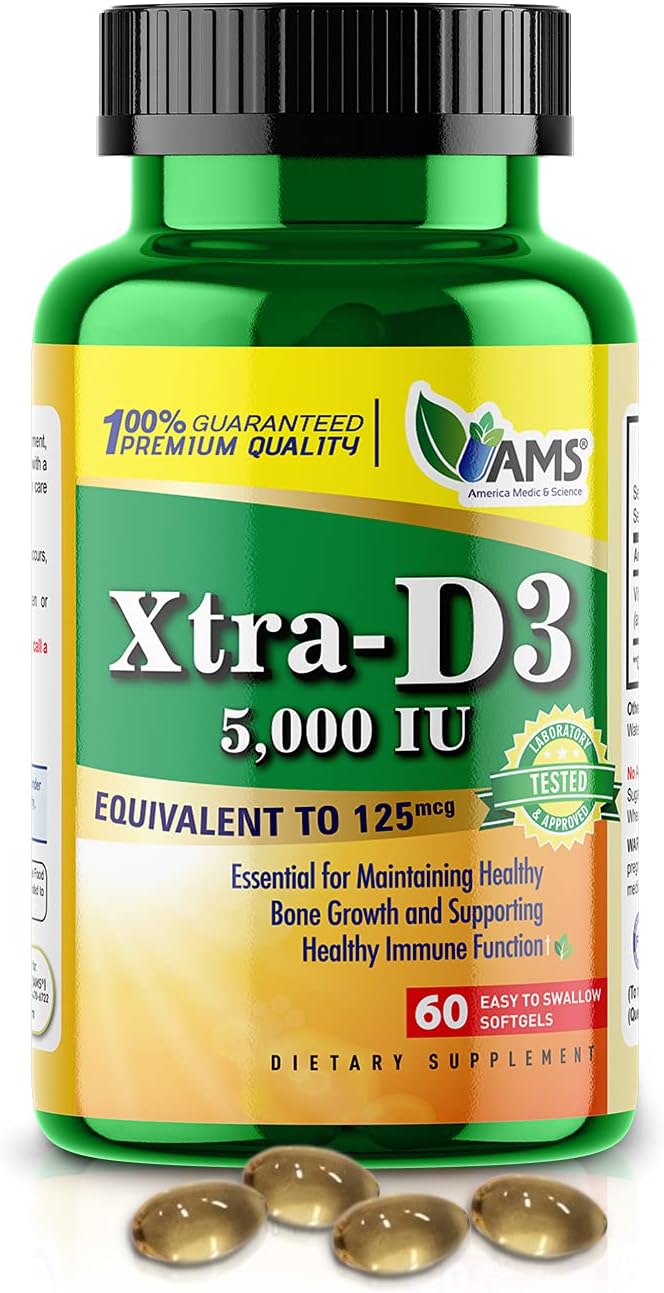Xtra D3 Vitamin D3 5,000 IU (125 mcg) Supplement - 120 Softgels (2-Pack) - görsel 8