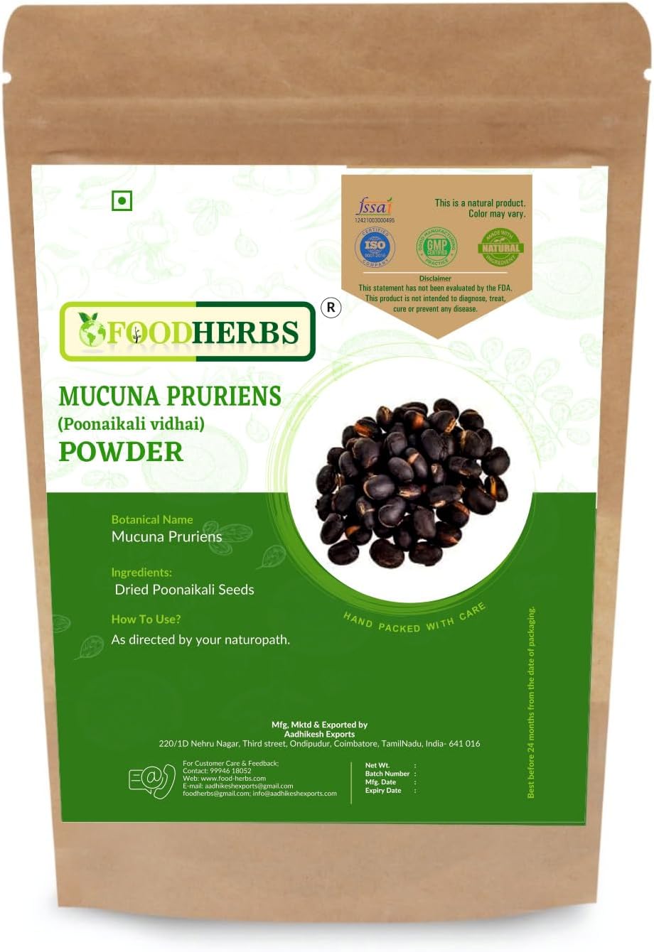 Foodherbs Mucuna Pruriens Powder – 200g – Kapikachu, Kaunch Beej - görsel 1