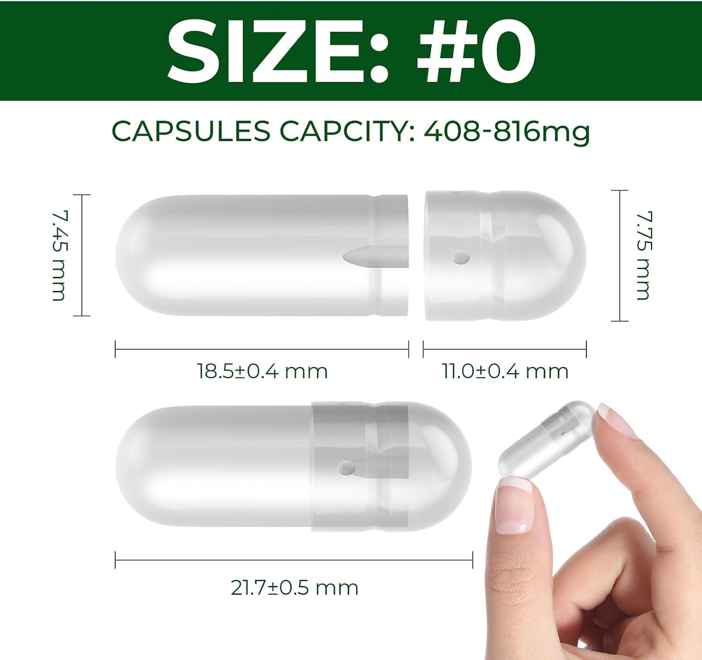 Vegan Size 0 Separated Capsules Empty Pill Caps Plant Based Clear (1,000 Caps + 1,000 Bodies) - görsel 7