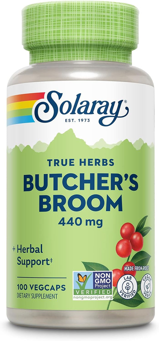 SOLARAY True Herbs Butcher's Broom 440mg - Non-GMO, Vegan, Gluten Free, 100 VegCaps – Image 1