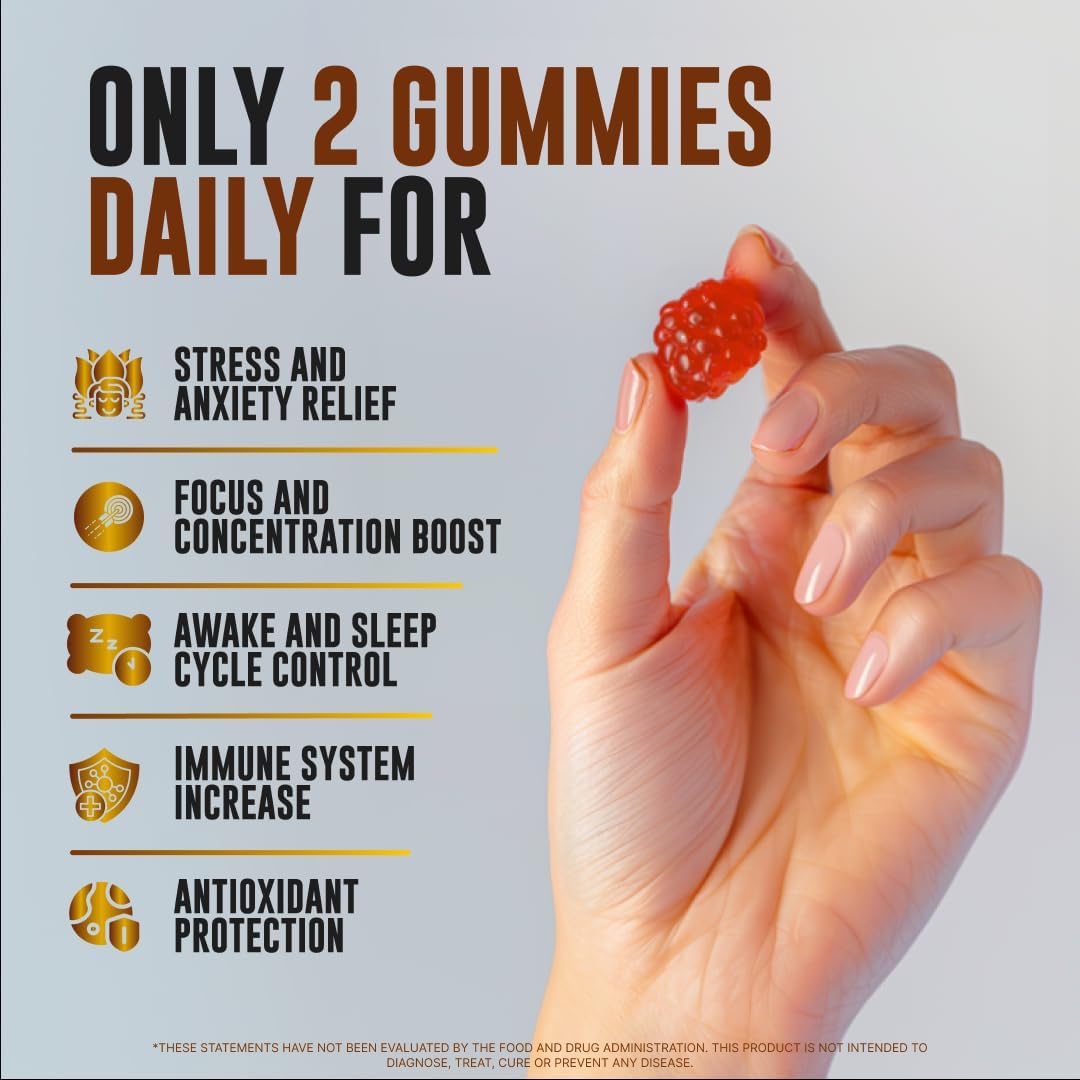 Ashwagandha Gummies for Women & Men - Sugar free Natural Root Extract 1500mg with 5-HTP & L-Tyrosine, 60 Gummies - görsel 3
