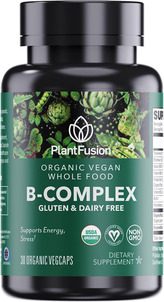 PlantFusion Organic Vitamin B-Complex, Vegan Wholefood Supplement for Energy & Metabolism, Methylated B12, Guava, Lemon & – Image 1