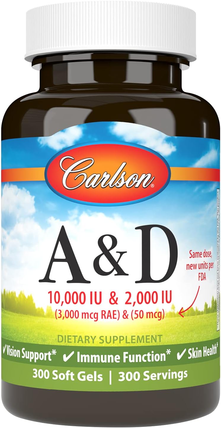 Carlson A & D 10000 IU Vitamin A 5000 IU Vitamin D3 Softgels - 300 Count - görsel 1