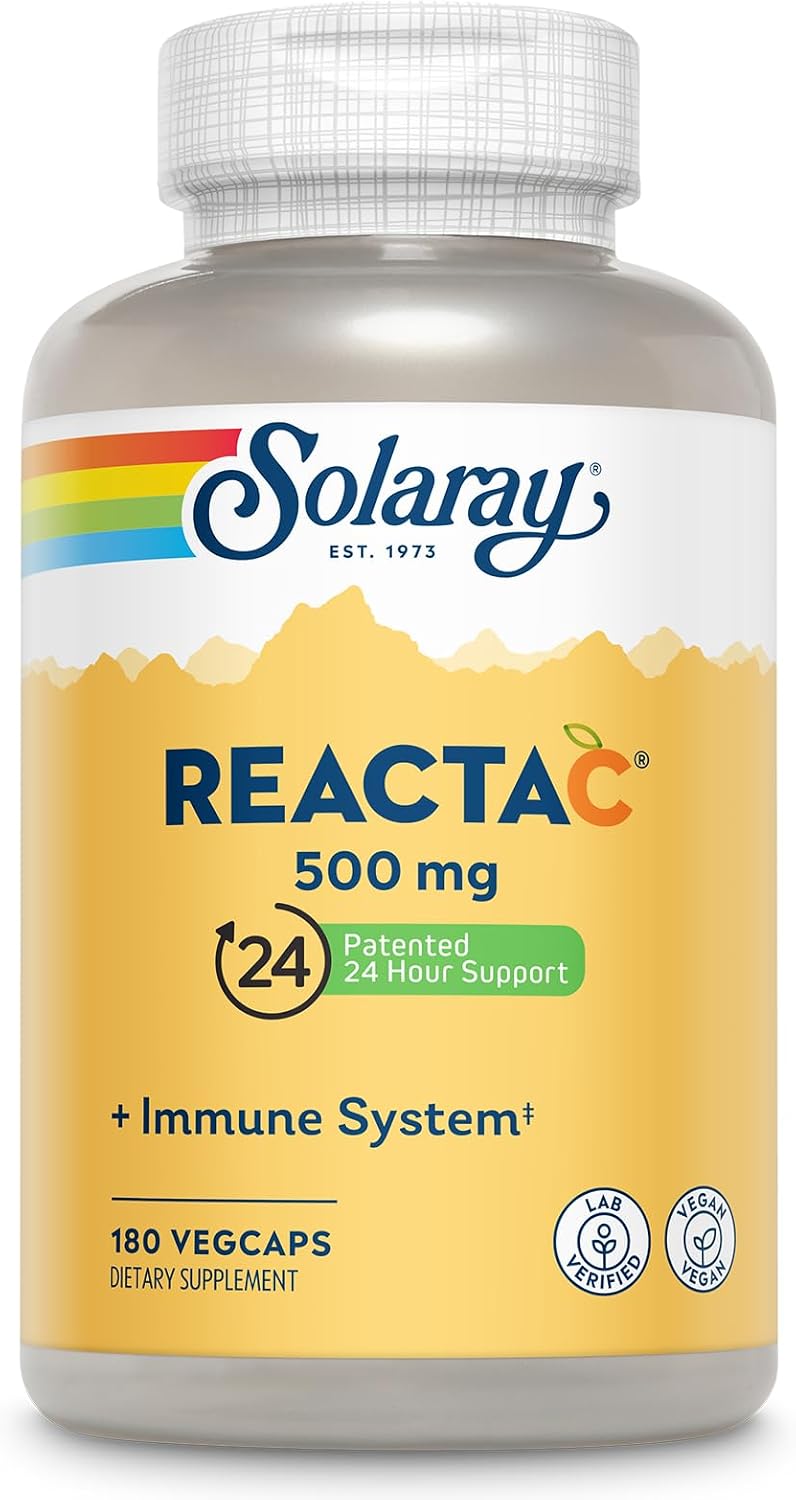 SOLARAY ReactaC Vitamin C 500mg - Patented 24-Hour Immune Support with Bioflavonoids and Rutin - Vegan, 180 Capsules - görsel 1