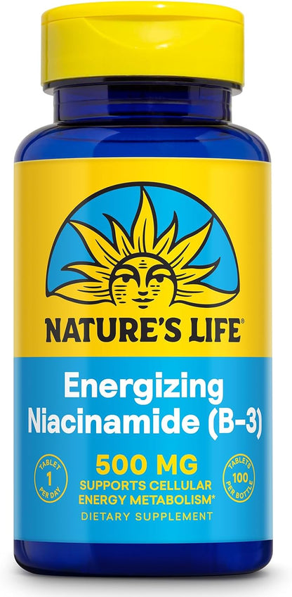 Nature's Life Energising Niacinamide 500mg - No Flush Vitamin B3 Supplement – Image 1