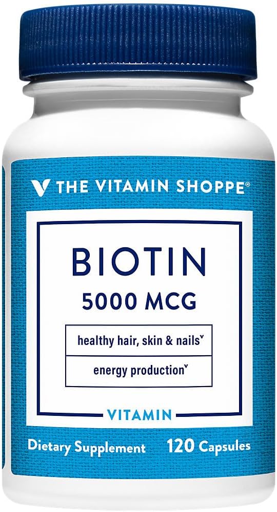 The Vitamin Shoppe Biotin 5,000mcg – Hair Strength, Skin Health & Nail Support, High Potency B Vitamin (120 Capsules) - görsel 1