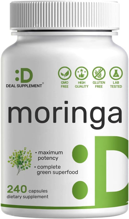 Moringa Capsules 240 Capsules – Maximum Potency Pure Moringa Leaf Extract – Complete Green Superfood Supplement