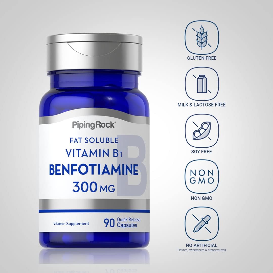 Piping Rock Benfotiamine 300mg | 90 Capsules | Fat Soluble Vitamin B1 - görsel 3