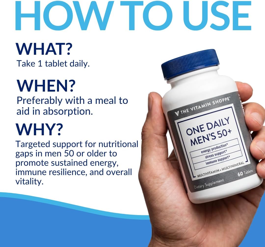The Vitamin Shoppe One Daily Men's 50+ Multivitamin, 60 Tablets - görsel 5