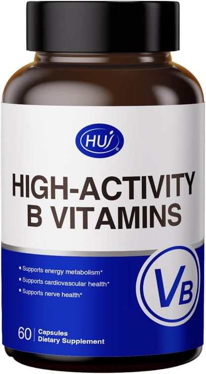 HUJ High-Activity B Vitamins - Supports Normal Energy Production & Nervous System Health - Supplement with 8 B Vitamins, Inositol and D-Chiro Inositol - 60 Capsules
