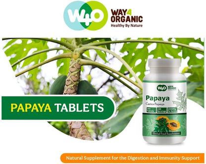 WAY 4 ORGANIC W4O Papaya Leaf Extract Tablets - 1000 mg, 300 Count (150 Servings) - Supports Digestion and Immunity