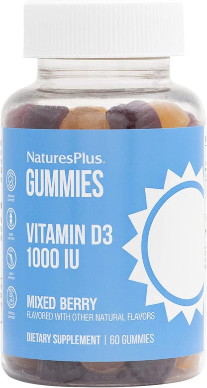 NaturesPlus Gummies Vitamin D3 1000 IU, Mixed Berry - Pack of 2