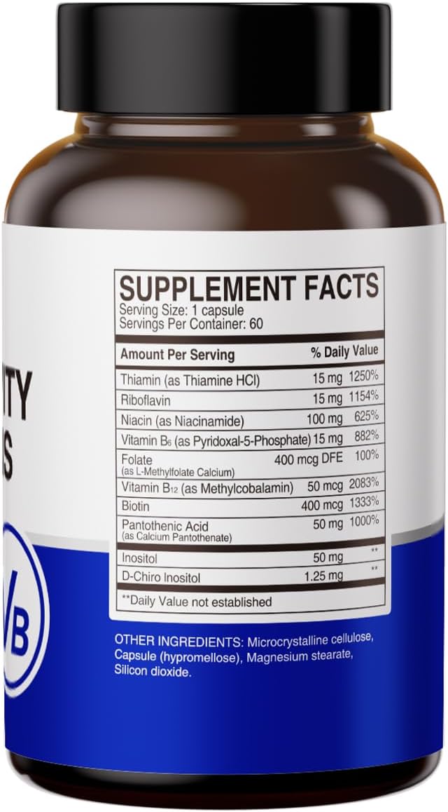 HUJ High-Activity B Vitamins - Supports Normal Energy Production & Nervous System Health - Supplement with 8 B Vitamins, Inositol and D-Chiro Inositol - 60 Capsules - görsel 2