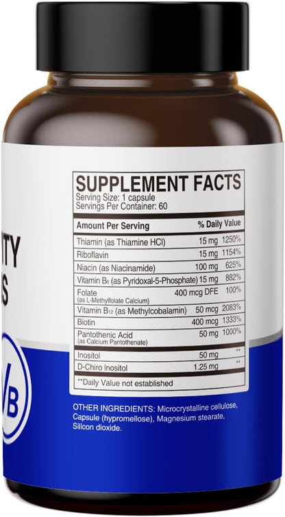 HUJ High-Activity B Vitamins - Supports Normal Energy Production & Nervous System Health - Supplement with 8 B Vitamins, Inositol and D-Chiro Inositol - 60 Capsules