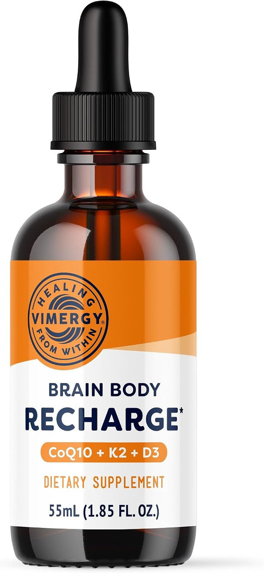 Vimergy Brain Body Recharge – Vitamin D3, K2 & CoQ10 Liquid Supplement (55mL) – Image 1