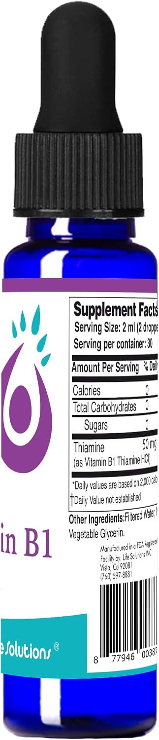 Life Solutions Vitamin B1 (Thiamine) Liquid Supplement – 60 mL Dropper for Energy & Nervous System Support – Image 2