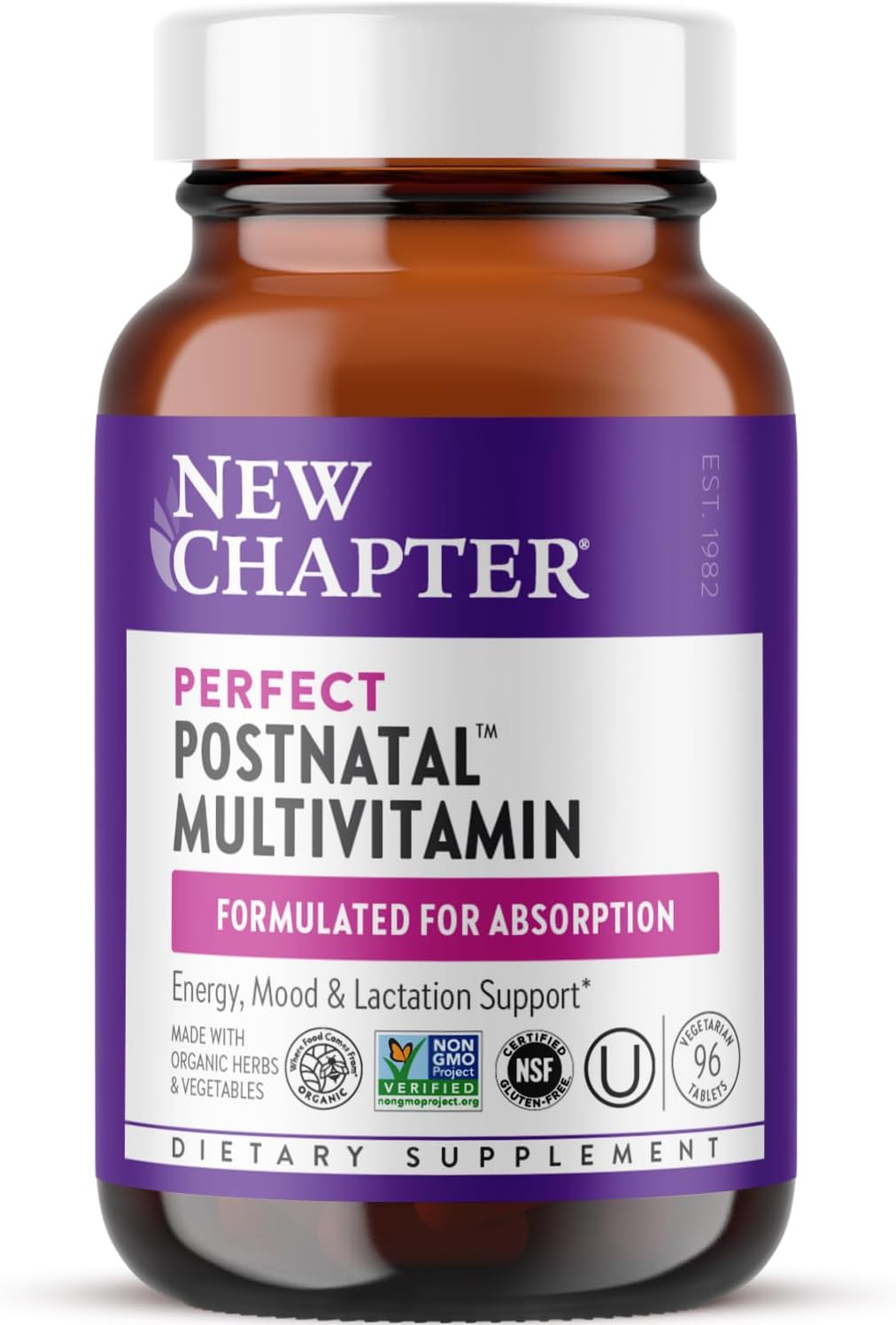 New Chapter Postnatal Vitamins – Lactation Support Multivitamin with Fermented D3 & B Vitamins, 96 Tablets - görsel 1
