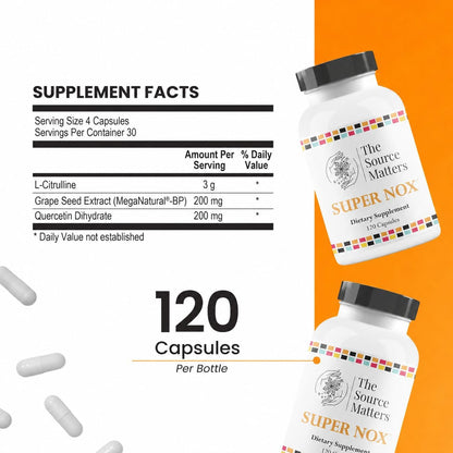 Super NOX (120 Capsules) – Nitric Oxide Supplement with L Citrulline, Quercetin & Grape Seed Extract – Image 2
