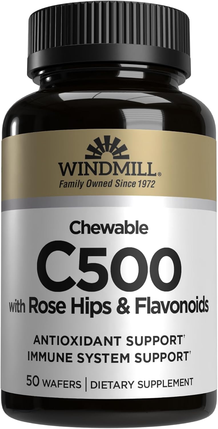 Windmill Natural Vitamins Vitamin C 500 mg with Rose Hips and Bioflavonoids - Chewable Tablets (50 Tablets) - görsel 1
