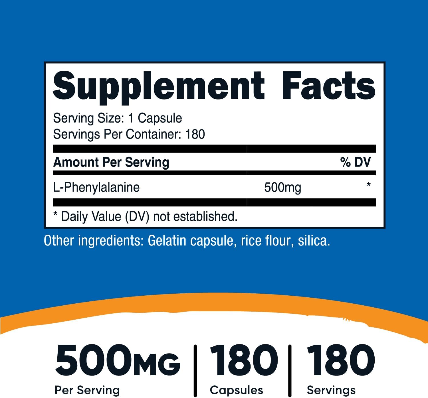 Nutricost L-Phenylalanine 500mg - 180 Capsules - görsel 2